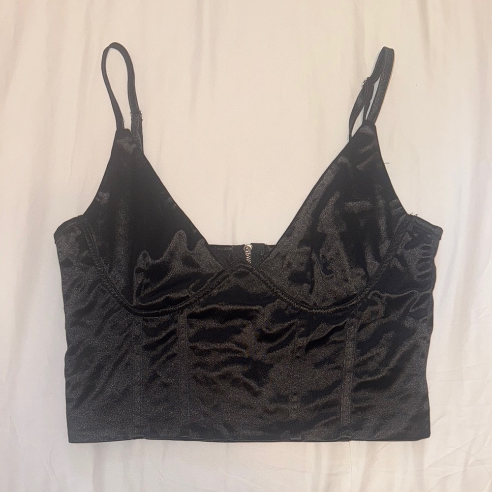 Black Satin Crop Top